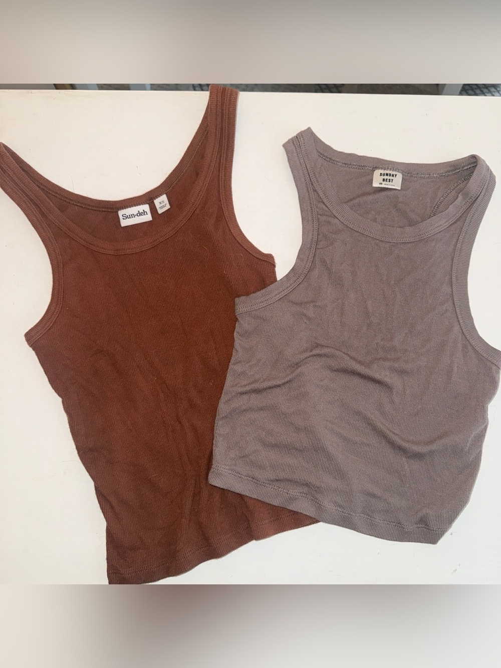 Brown Ribbed Tank Top - Women